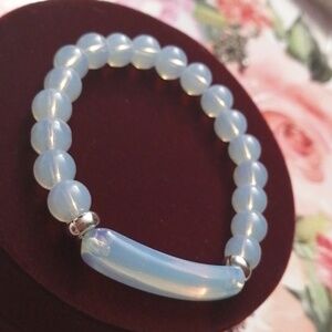 Elegant Faux Opal Blue Beaded Stretch Bracelet